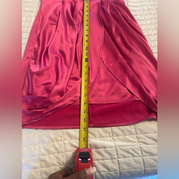 Vibrant Hot Pink Satin Wrap Mini Dress – NWT  Size M ✨ - Picture 8 of 8